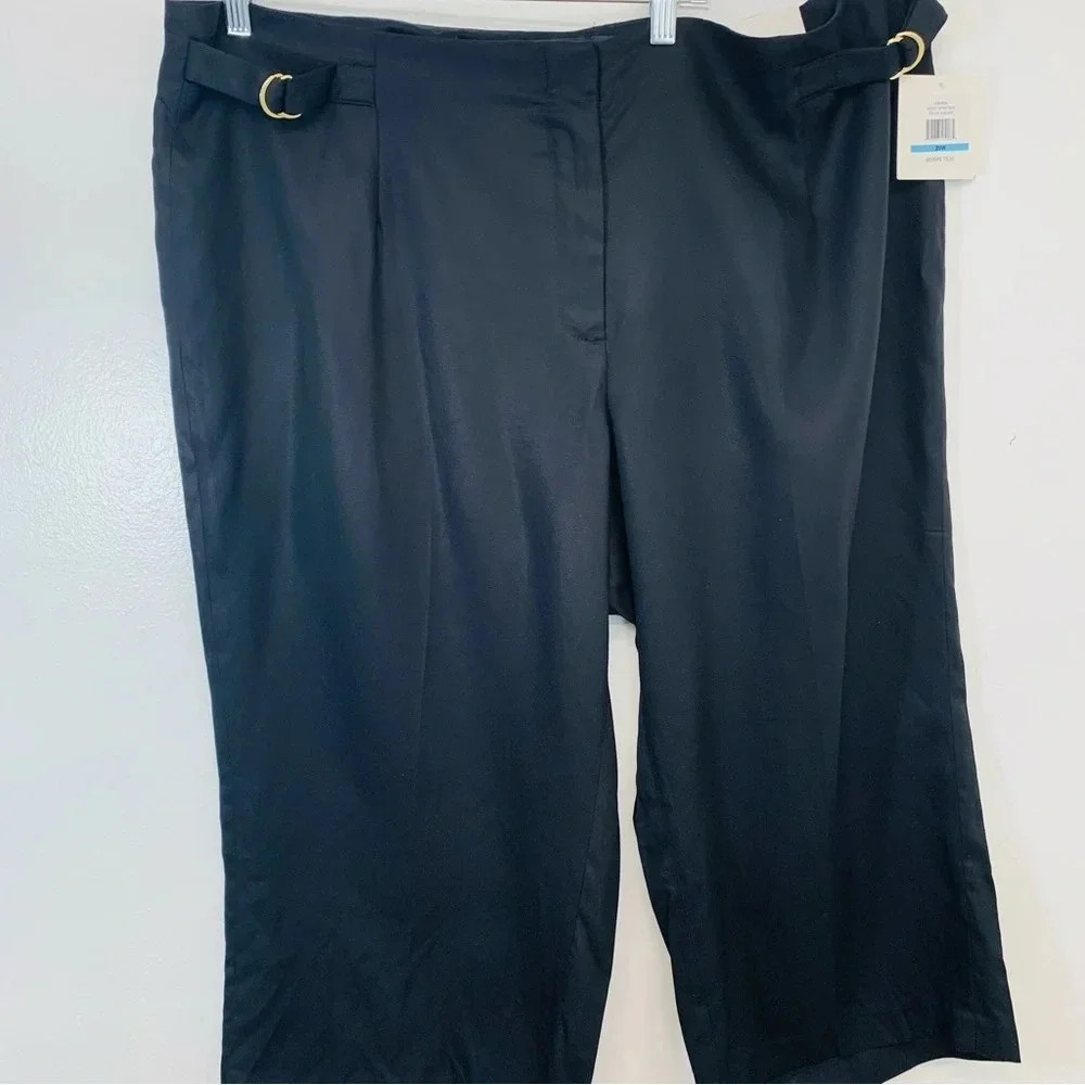 Ellen Tracy Pants Womans 20W  Black Wide Leg Crop Front Zip Classic‎ Travel  NEW